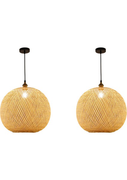 2x Dokuma Bambu Kolye Işık Yaratıcı Avize Rattan Oturma Odası Bar Için Retro Dokuma Kolye Işık (Yurt Dışından)
