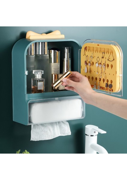 Duvara Monte Makyaj Organizatör Yumruksuz Banyo Doku Saklama Kutusu Toz Geçirmez ve Su Geçirmez Banyo Takı Rafı-B (Yurt Dışından) indirimleri
