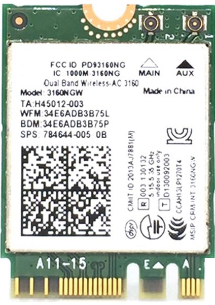 AC3160NGW Kablosuz Ağ Kartı Wifi Adaptörü Bt 4.0 Dual Band Özel 04X6034 Y40 Y50 G40 G50 B40 Z50 ile Uyumlu (Yurt Dışından)