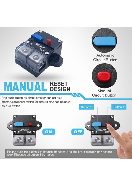 Manuel Sıfırlama Anahtarlı Tekne Trolling Motoru Için 250 Amp Yüksek Amp Denizcilik Nominal Devre Kesici, Su Geçirmez, 12V- 48V Dc (Yurt Dışından)
