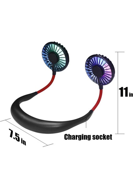 El Serbest USB Kişisel Fan - Taşınabilir El Mini LED Fan Kulaklık Tasarımı Boyun Bandı Dahili Gökkuşağı ve Beyaz Işık, 3 Hız, Sessiz, Şarj Edilebilir Spor Için Mükemmel (Yurt Dışından)