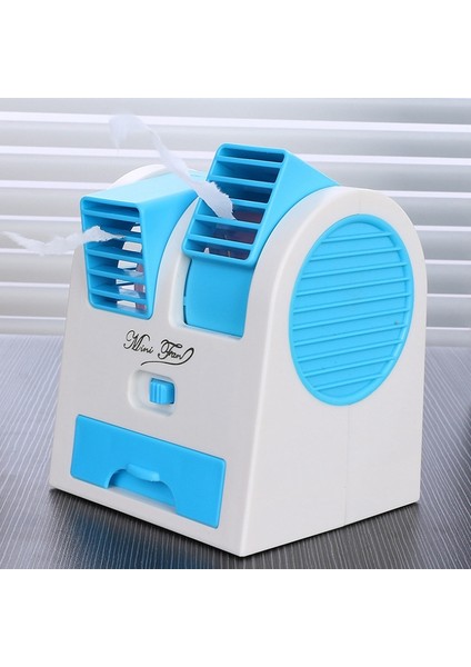 Mini USB Küçük Fan Soğutma Taşınabilir Masaüstü Çift Kanatsız Klima-Mavi (Yurt Dışından)
