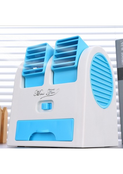 Mini USB Küçük Fan Soğutma Taşınabilir Masaüstü Çift Kanatsız Klima-Mavi (Yurt Dışından)