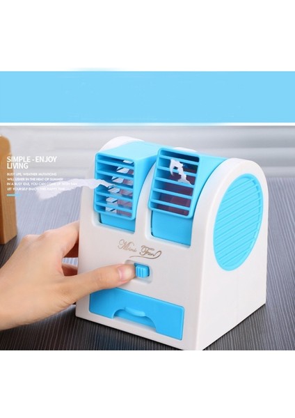 Mini USB Küçük Fan Soğutma Taşınabilir Masaüstü Çift Kanatsız Klima-Mavi (Yurt Dışından)
