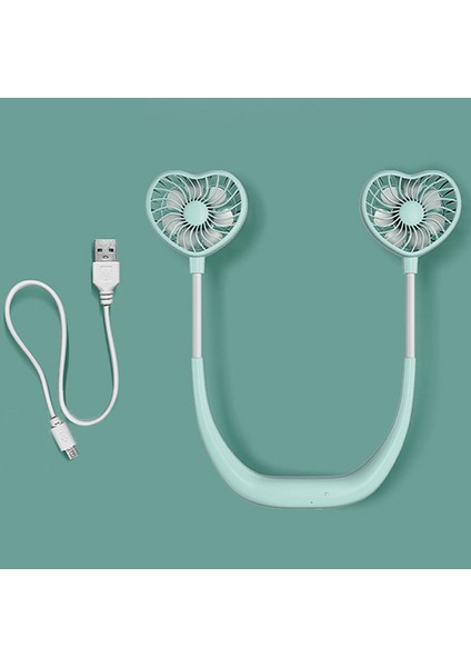 Mini USB Taşınabilir Fan Boyun Vantilatörü Küçük Masa Fanları Hava Soğutucu Klima Camgöbeği-Mavi (Yurt Dışından)