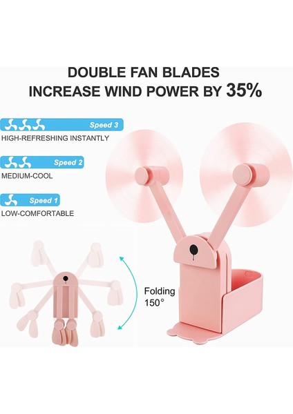 El Mini Fan Masaüstü Açık Katlanır Depolama Küçük 3000 Mah Güç Bankası Olarak Kullanılabilir (Yurt Dışından)