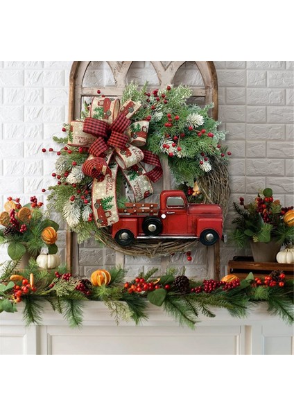 Декоративные Подарки,kırmızı Kamyon Noel Çelenk Ahşap Vintage Noel Çelenk Asılı Dekorlar, Sonbahar Hasat Için Sgiving 1 Adet (Yurt Dışından)