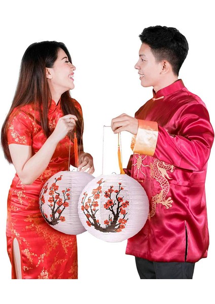 Декоративное Освещение,24 Paket 12 Inç Kırmızı Kiraz Çiçekleri Kağıt Fener Beyaz Yuvarlak Çin Japon Kağıt Lamba (Yurt Dışından)
