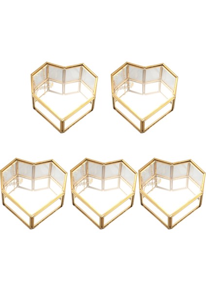 5x Flip Aşk Kalp Şekilli Geometrik Cam Mücevher Kutusu Cam Yüzük Kutusu Nefis Benzersiz Düğün Takı Kutusu Yüzük (Yurt Dışından)