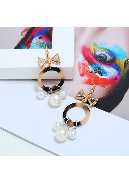 Moda Kristal Yay Inci Küpe Genç Kız Takısı Yuvarlak Asetat Küpe (Yurt Dışından) fırsatları