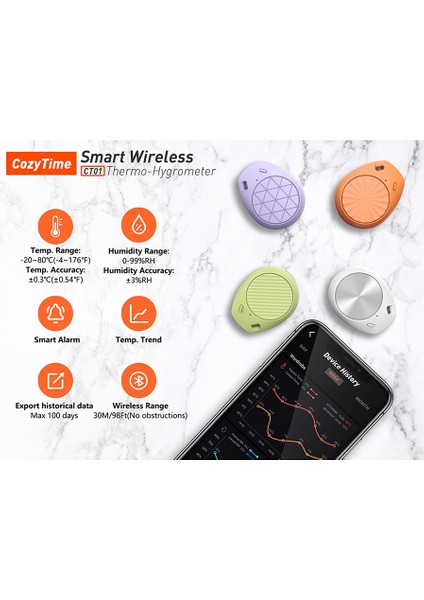 Akıllı Kapalı Bluetooth Mini Nem ve Sıcaklık Sensörü Puro Dolabı Sürüngen Için Kablosuz Higrometre(C) (Yurt Dışından) indirimleri