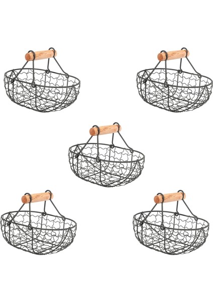 5x Ahşap Saplı Metal Retro Sepet Taşınabilir Çok Fonksiyonlu Sebze Meyve Yumurta Bakkal Pratik Depolama Sepeti (Yurt Dışından)