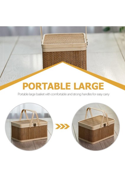 Bambu Sepeti Doğal Dostu Dokuma Sepet Bambu Piknik Sepeti Kapaklı El Aperatifler Ekmek Saklama Sepeti (Yurt Dışından)