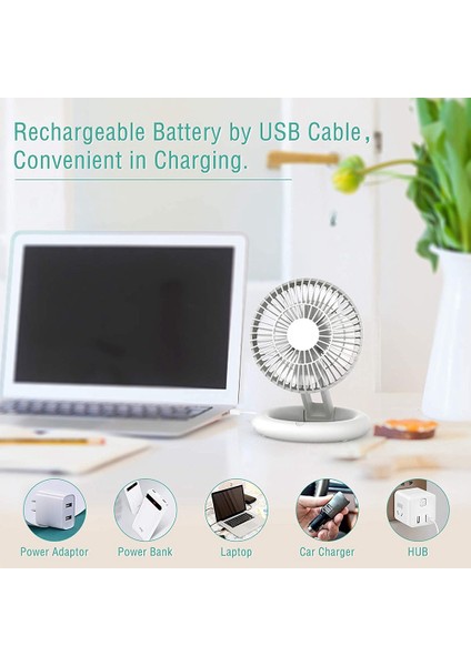 Kablosuz Fanlar Ayarlanabilir Masaüstü USB Şarj Edilebilir Masa Katlanabilir Ev Için Taşınabilir Kişisel Fan Beyaz (Yurt Dışından)
