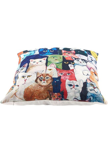 3x Keten Dekoratif Yastık Kılıfı Minderler 45X45CM Kedi Desenli (Yurt Dışından)