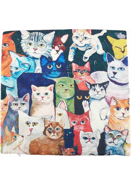 3x Keten Dekoratif Yastık Kılıfı Minderler 45X45CM Kedi Desenli (Yurt Dışından)