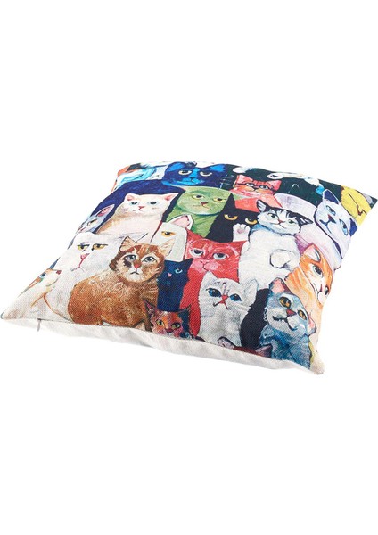 3x Keten Dekoratif Yastık Kılıfı Minderler 45X45CM Kedi Desenli (Yurt Dışından)