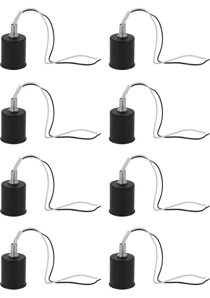 8x E27 Seramik Vida Tabanı Yuvarlak LED Ampul Lamba Soket Tutucu Adaptör Metal Lamba Tutucu Tel Siyah (Yurt Dışından)