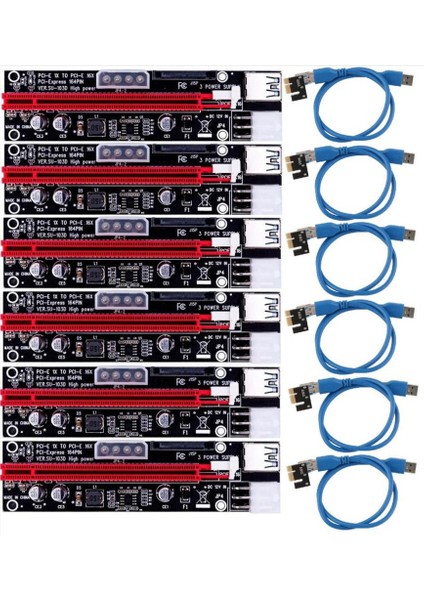 6 Adet VER103D 3ın1 Güç Pcı-E Yükseltici Kart LED 4pin 6pin Sata 15PIN Pcıe 1x Ila 16X 60CM Uzatma Kablosu ile Uyumlu (Yurt Dışından)