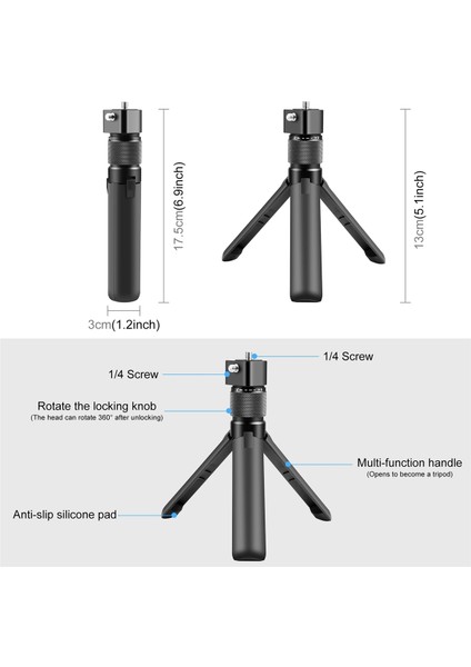 Döner Saplı Masaüstü Tripod Standı, X3 Zaman Kontrol Cihazı ile Uyumlu 110 cm 5 Bölümlü Selfie Çubuğu Monopod-B (Yurt Dışından)