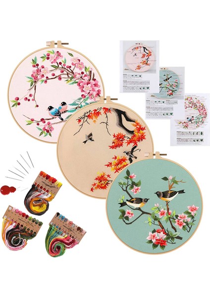 Yeni Başlayanlar Için 3 Paket Nakış Başlangıç Seti, Yetişkinler Için Çapraz Dikiş Setleri Kuş Desenli 3 Nakış Kumaşı Içerir (Yurt Dışından)