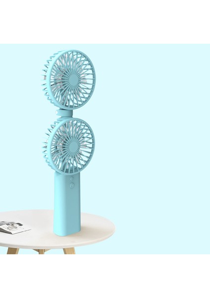 Yaz Soğutucu Taşınabilir Fan El USB Şarj Edilebilir Mini Çift Kafa Katlanır Seyahat Açık Ev Ofis Hayranları, Mavi (Yurt Dışından)