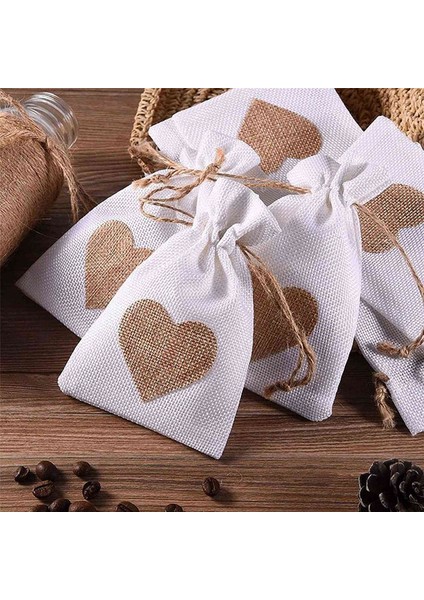Çuval Bezi Çanta, 60 Paket 4x5.5 Inç Ipli Kalp Çuval Bezi Hediye Çantası Şeker Torbalar Keten Cepler Sevgililer Günü Noel Için (Yurt Dışından)