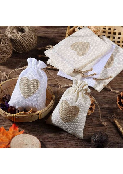 Çuval Bezi Çanta, 60 Paket 4x5.5 Inç Ipli Kalp Çuval Bezi Hediye Çantası Şeker Torbalar Keten Cepler Sevgililer Günü Noel Için (Yurt Dışından) fiyatları