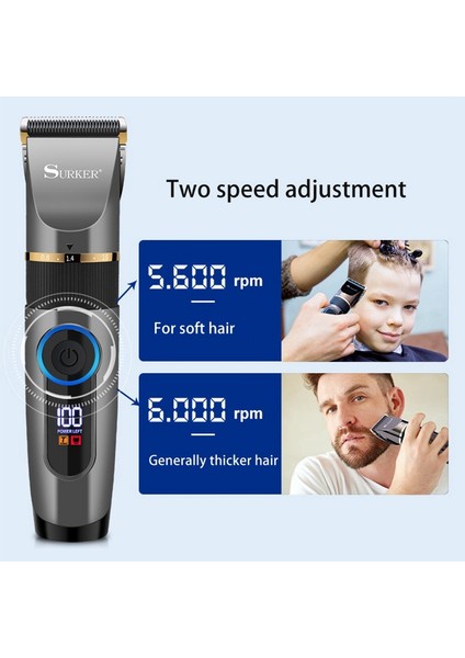 Surker Elektrikli Saç Kesme Makinesi Seramik Profesyonel Ince Ayarlanabilir Saç Düzeltici Düşük Gürültü Saç Kesme Makinesi Jilet (Yurt Dışından) indirimleri