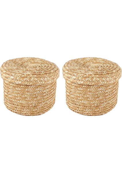 Хранение Продукции,2x Buğday Samanı Dokuma Depolama Sepeti Depolama Sepeti Yenilikçi Sepet Rustik Doğal Kahverengi Kaplama Sepeti (Orta) (Yurt Dışından)