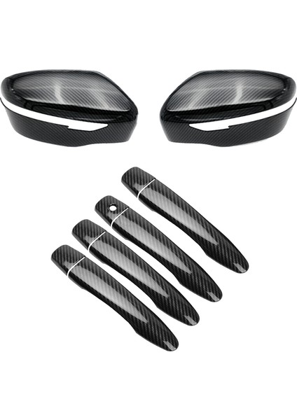 Karbon Fiber Dikiz Aynası Kapağı + Dış Dış Kapı Kolu Kapağı Trim, Rogue Tııda Kicks ile Uyumlu (Yurt Dışından)