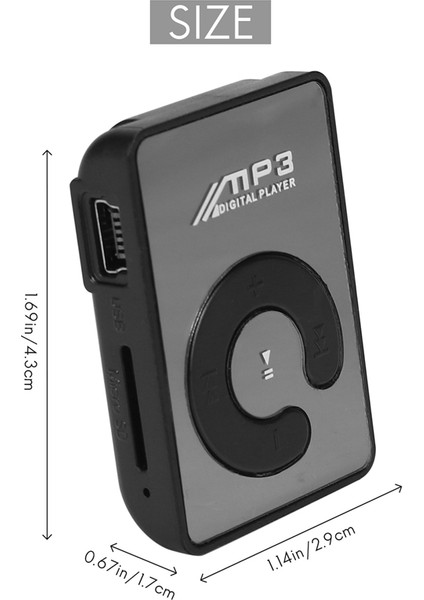 Mini Ayna Klipsi USB Dijital Mp3 Müzik Çalar Desteği 8 GB Sd Tf Siyah (Yurt Dışından)