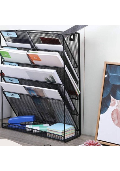 Хранение Продукции,2x Metal Örgü Duvara Monte Dergi Dosya Rafı Ofis Masası 5 Katmanlı Aralık Arşiv Dosya Dergisi Depolama Siyah (Yurt Dışından)