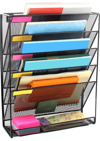 Хранение Продукции,2x Metal Örgü Duvara Monte Dergi Dosya Rafı Ofis Masası 5 Katmanlı Aralık Arşiv Dosya Dergisi Depolama Siyah (Yurt Dışından)