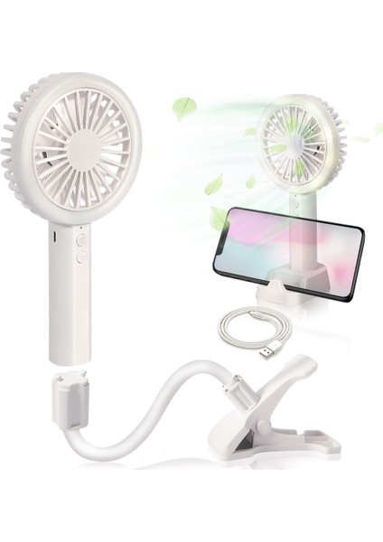 Mini Taşınabilir El Fanı 3 Hız Şarj Edilebilir LED Gece Işıkları Masaüstü Çok Amaçlı Küçük, Katlanabilir Klipsli, Telefon Tutucu ve Ev Ofis Dış Mekan Seyahat Için USB Kablosu (Yurt Dışından)