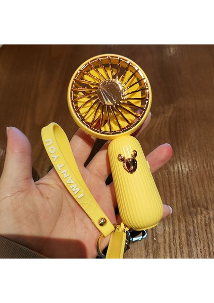 Taşınabilir El Fanı USB Şarj Hızı Ayarlanabilir 2 Asılı Hava Soğutucu Şarj Edilebilir Dış Mekan Seyahat -Sarı (Yurt Dışından)