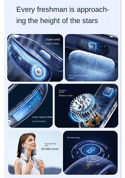 Taşınabilir Boyun Fanı Şarj Edilebilir - 3000MAH Kapasiteli Kanatsız Asılı Soğutma Soğutucu Beyaz (Yurt Dışından) modelleri