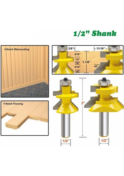 2 Adet 1/2 Inç Shank V Oluk ve Uyumlu Dil Yönlendirici Bit Seti 45 Derece Ağaç Işleme Freze Kesicisi Ağaç Işleme Kesici (Yurt Dışından) modelleri