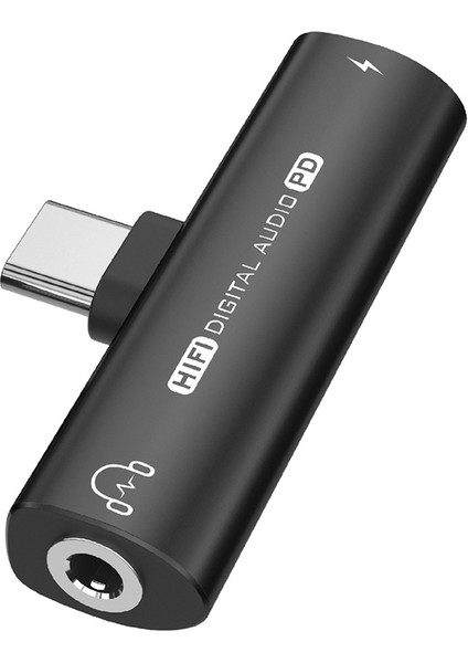 2ın1 USB Type-C - USB C/3.5mm Kulaklık Adaptörü Kulaklık Dac Ses Dönüştürücü 32BIT/384KHZ Dijital Dekoder PD27W Siyah (Yurt Dışından)