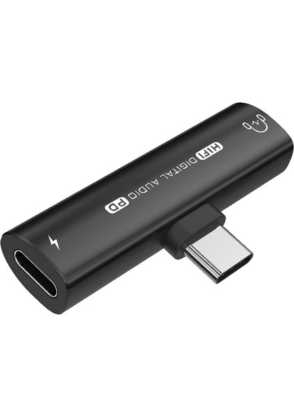 2ın1 USB Type-C - USB C/3.5mm Kulaklık Adaptörü Kulaklık Dac Ses Dönüştürücü 32BIT/384KHZ Dijital Dekoder PD27W Siyah (Yurt Dışından)