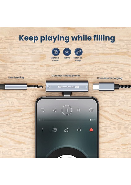 2ın1 USB Type-C - USB C/3.5mm Kulaklık Adaptörü Kulaklık Dac Ses Dönüştürücü 32BIT/384KHZ Dijital Dekoder PD27W Siyah (Yurt Dışından)