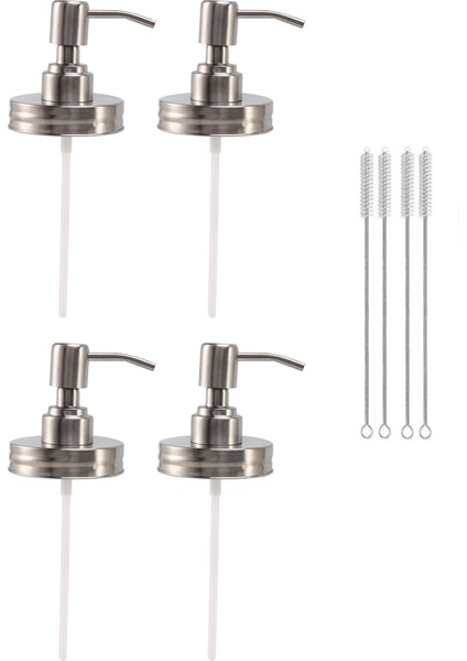 Pompalı 4 Paket Kavanoz Sabunluk Kapakları, 16 Oz 4 Temizleyici Fırçalar Için Losyon Sabunluk Kapakları Dahil Gümüş (Yurt Dışından)