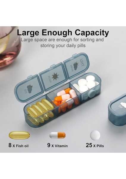 Günde 3 Defa Hap Kutusu, 7 Günlük Hap Kutusu - Haftalık Seyahat Hap Kabı, Ilaç Dağıtıcı Vitamin Kutusu, Mavi (Yurt Dışından)