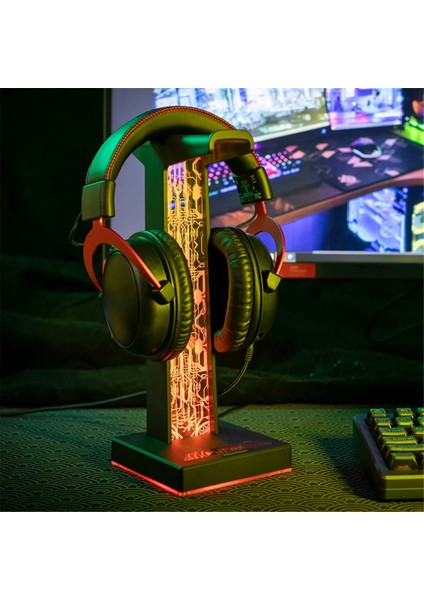 10 Işıklı, Çift USB Arayüzlü, 3,5 mm Ses Bağlantı Noktalı, 3D Atmosfer Işığı Renkli Kutulu Rgb Oyun Kulaklığı Tutucu (Yurt Dışından)