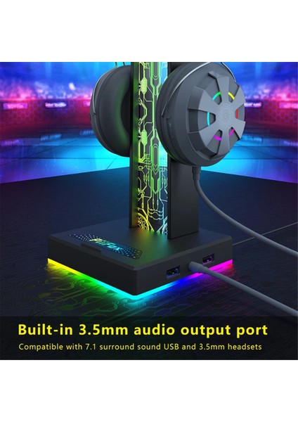 10 Işıklı, Çift USB Arayüzlü, 3,5 mm Ses Bağlantı Noktalı, 3D Atmosfer Işığı Renkli Kutulu Rgb Oyun Kulaklığı Tutucu (Yurt Dışından)
