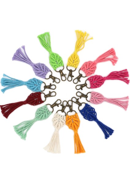12 Parça Mini Makrome Anahtarlıklar Boho Makrome Çanta Takılar Araba Anahtarı Çanta Telefon Malzemeleri Için (Yurt Dışından)
