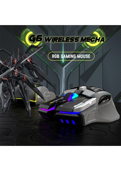 G6 Kablosuz Oyun Faresi 3 Mod 4000 Dpı 11 Rgb Arkadan Aydınlatmalı Şarj Edilebilir Sessiz Bilgisayar Oyun Faresi -Siyah (Yurt Dışından)