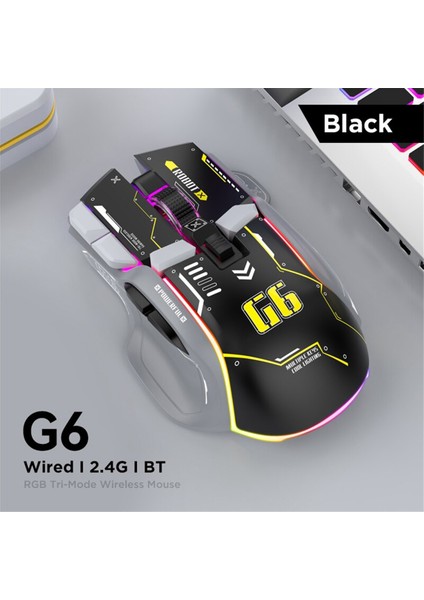 G6 Kablosuz Oyun Faresi 3 Mod 4000 Dpı 11 Rgb Arkadan Aydınlatmalı Şarj Edilebilir Sessiz Bilgisayar Oyun Faresi -Siyah (Yurt Dışından)