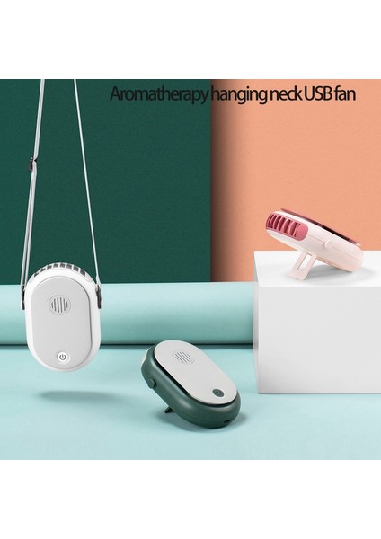 Taşınabilir Asılı Boyun Fanı USB Giyilebilir El Ücretsiz Kişisel El Masa Masası Kordon Standı ile Açık, Yeşil (Yurt Dışından)