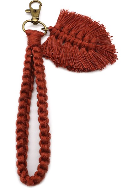 Makrome Anahtarlıklar Boho Dokuma Anahtarlık Püsküllü Araba Anahtarı Çanta Kolye Çanta Charm Benzersiz Hediye, Şarap Kırmızı (Yurt Dışından)